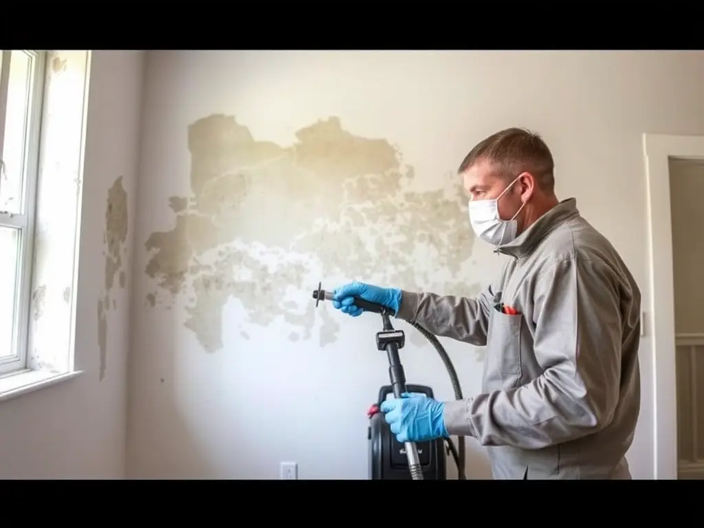 An image of SouthEco's team performing mold remediation in a residential property, highlighting the use of protective gear and specialized equipment to safely remove mold.