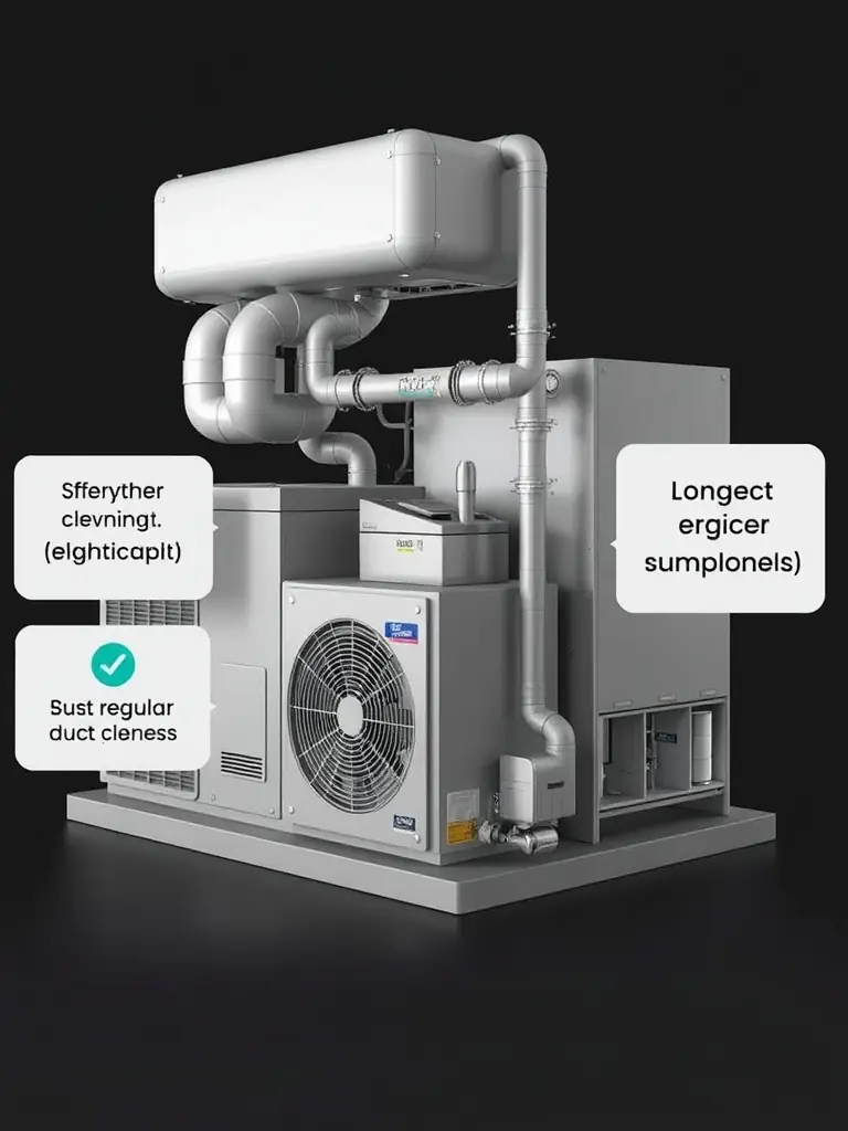 A graphic illustrating airflow through clean ducts versus restricted airflow through dirty ducts, highlighting performance.