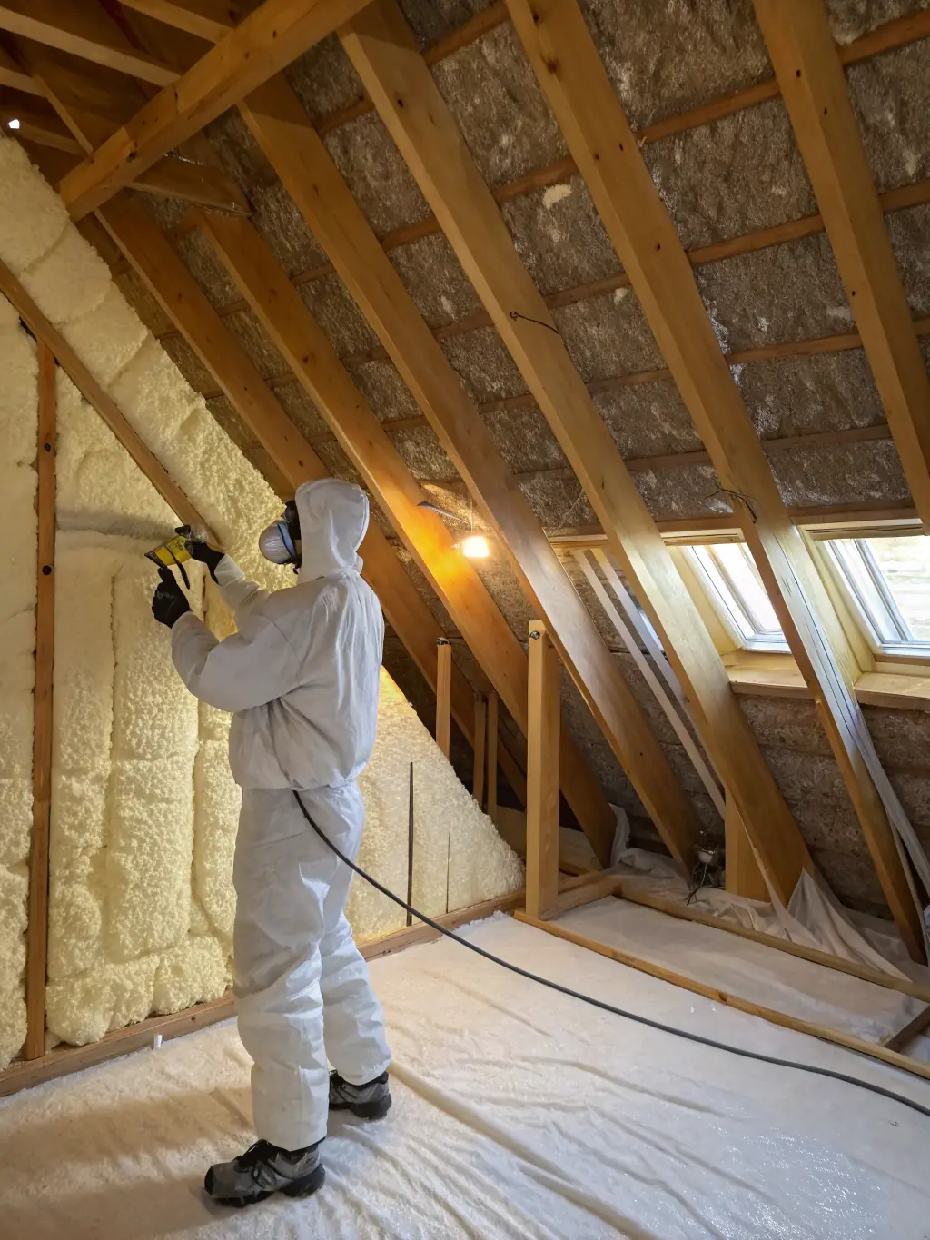A SouthEco team member installing new, energy-efficient blown-in insulation in a San Antonio attic, demonstrating the core service for home energy improvement.