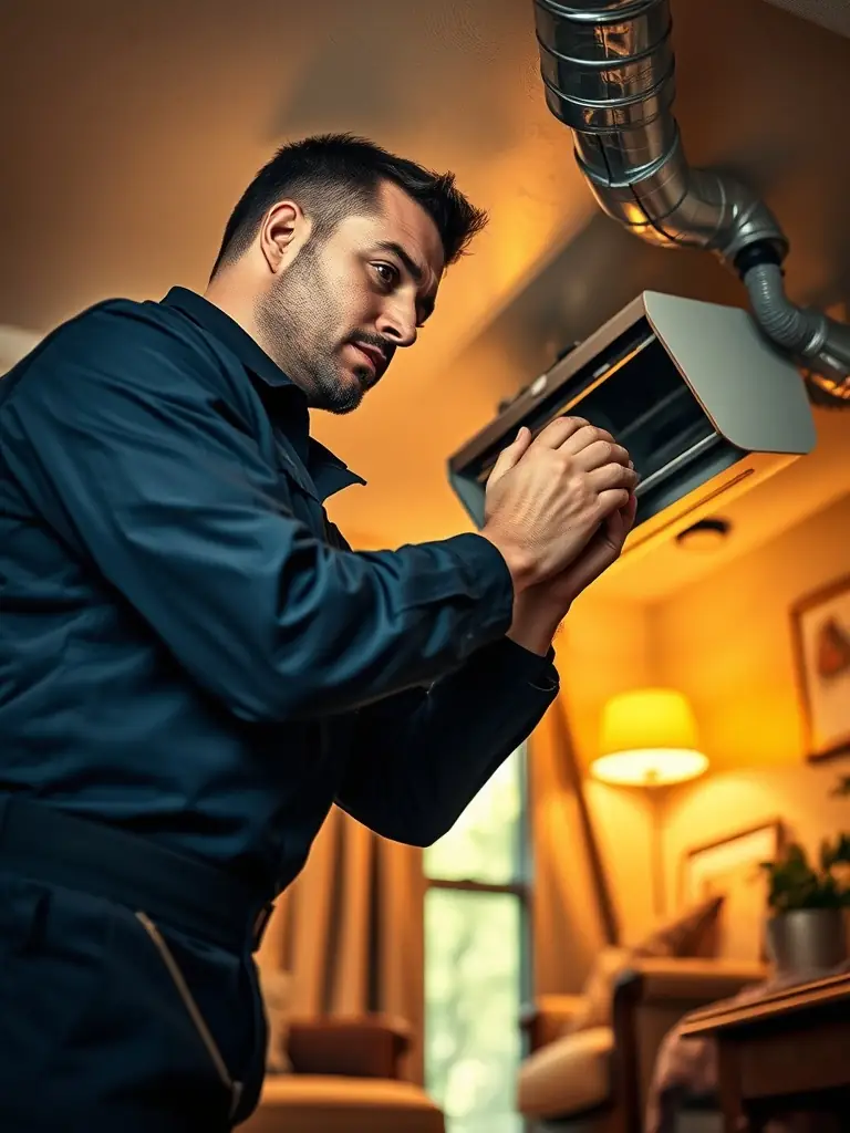 A SouthEco technician cleaning air ducts in a San Antonio residence, highlighting the importance of clean air ducts for indoor air quality.
